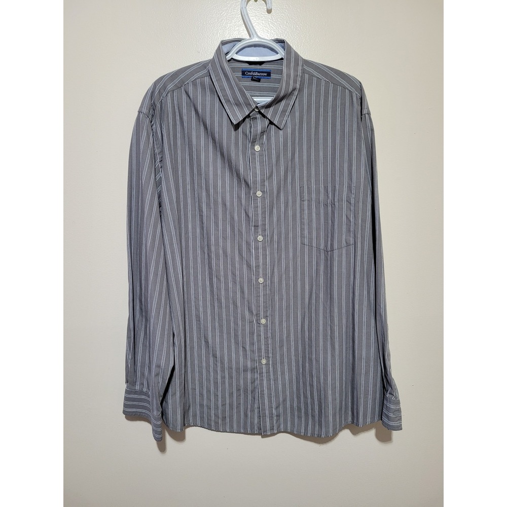 Croft & Barrow‎ Button Down Shirt Mens XL Grey Striped Long Sleeve Pocket